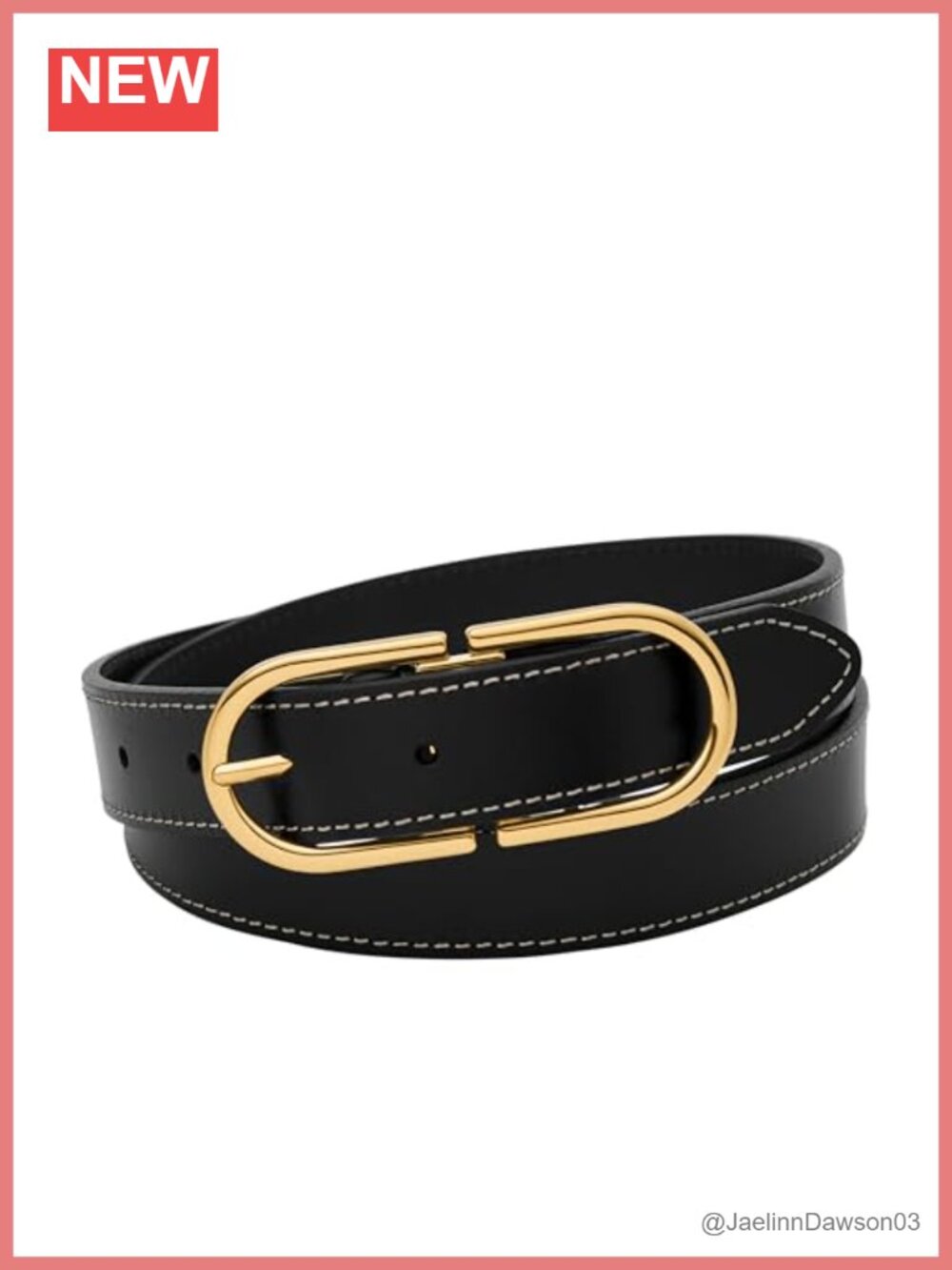 Genuine Leather Belt with Gold-Tone Buckle Wide Adjustable